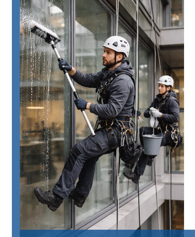 Профессиональная мойка витражей промышленными альпинистами в Медногорске