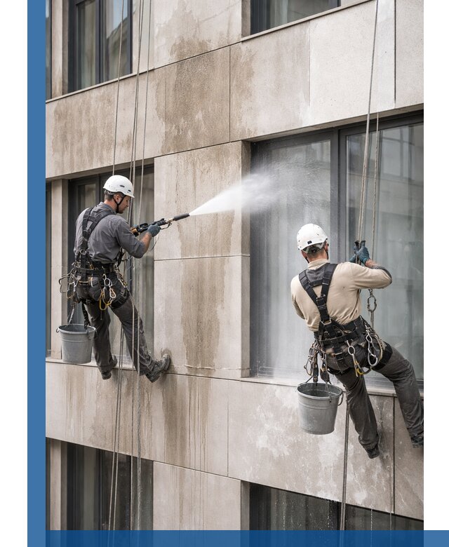 Послестроительная мойка фасада промышленным альпинизмом в Медногорске