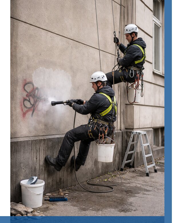 Удаление граффити с фасада в Медногорске от 4577 р. | ВЫСОТНИК-Мдн