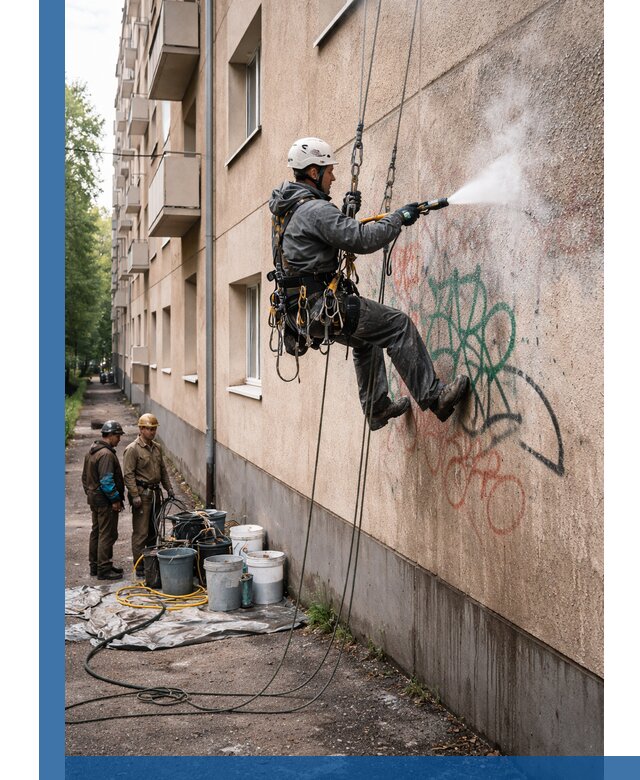 Удаление граффити с фасада в Медногорске без следов и повреждений