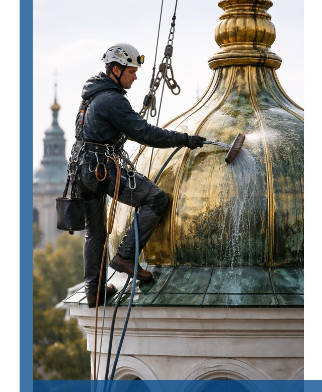 Профессиональная мойка куполов и шпилей высотными альпинистами в Медногорске