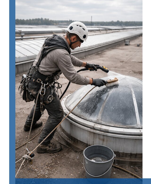 Мойка зенитных фонарей на кровле для промышленных объектов в Медногорске