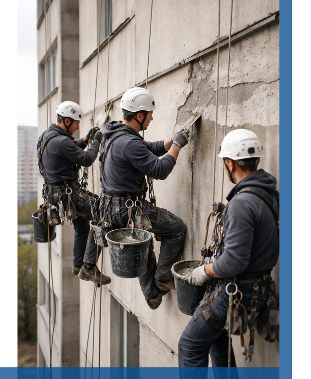 Ремонт бетонных элементов фасада в Медногорске от 2543 р. | ВЫСОТНИК-Мдн