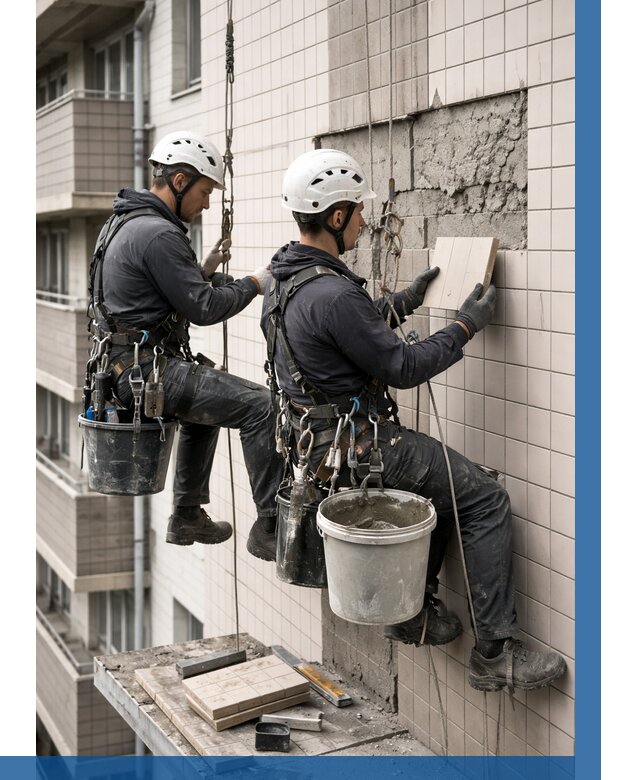 Ремонт облицовки фасада плиткой в Медногорске от 1831 р. | ВЫСОТНИК-Мдн