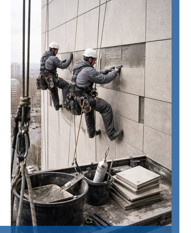 Ремонт фасада из керамогранита в Медногорске от 2543 р. | ВЫСОТНИК-Мдн