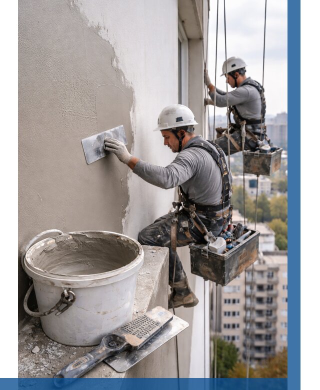 Шпаклевка фасада на высоте в Медногорске от 712 р. | ВЫСОТНИК-Мдн