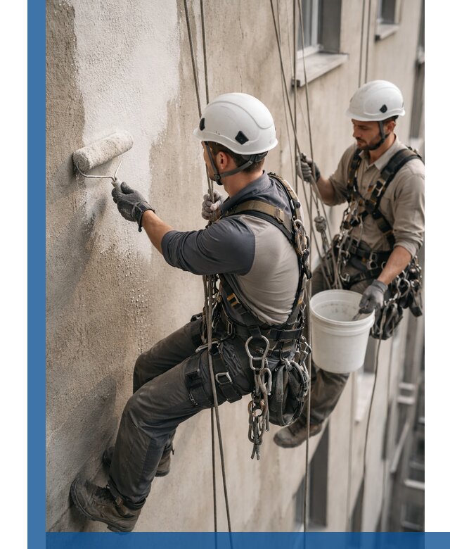 Грунтовка фасада на высоте в Медногорске промышленными альпинистами