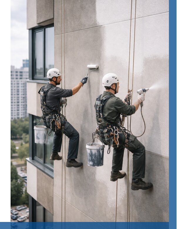 Покраска фасада альпинистами в Медногорске от 305 р. | ВЫСОТНИК-Мдн