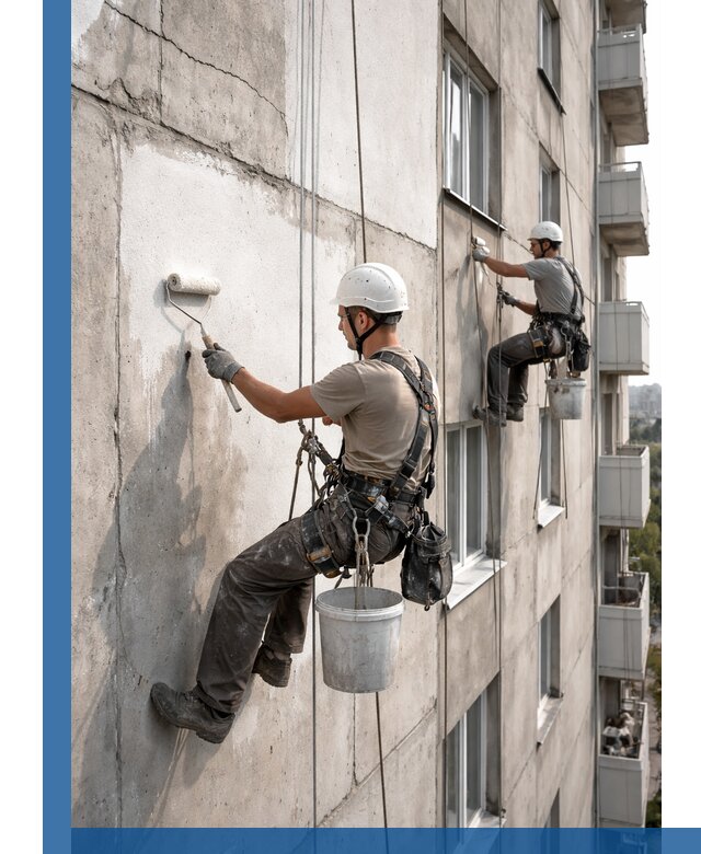 Покраска бетонного фасада в Медногорске для жилых и промышленных объектов