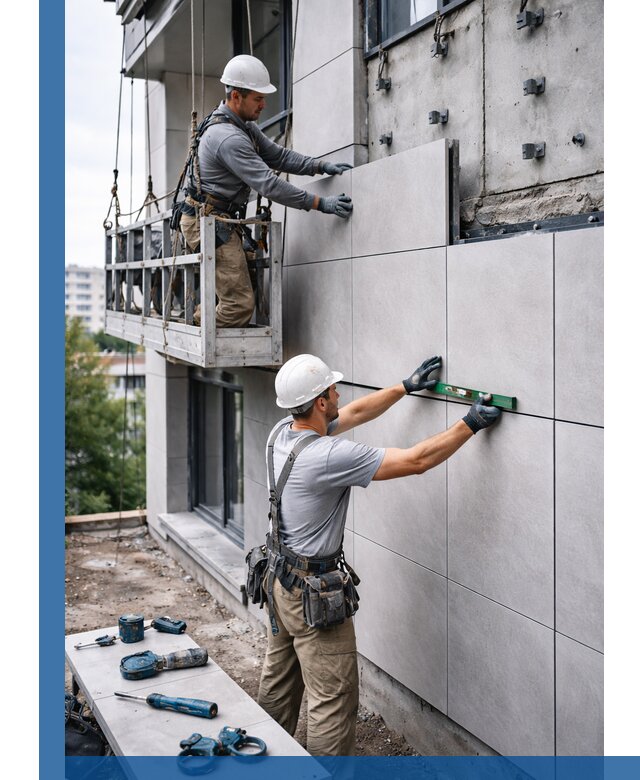 Монтаж керамогранита на фасад в Медногорске под ключ с гарантией качества