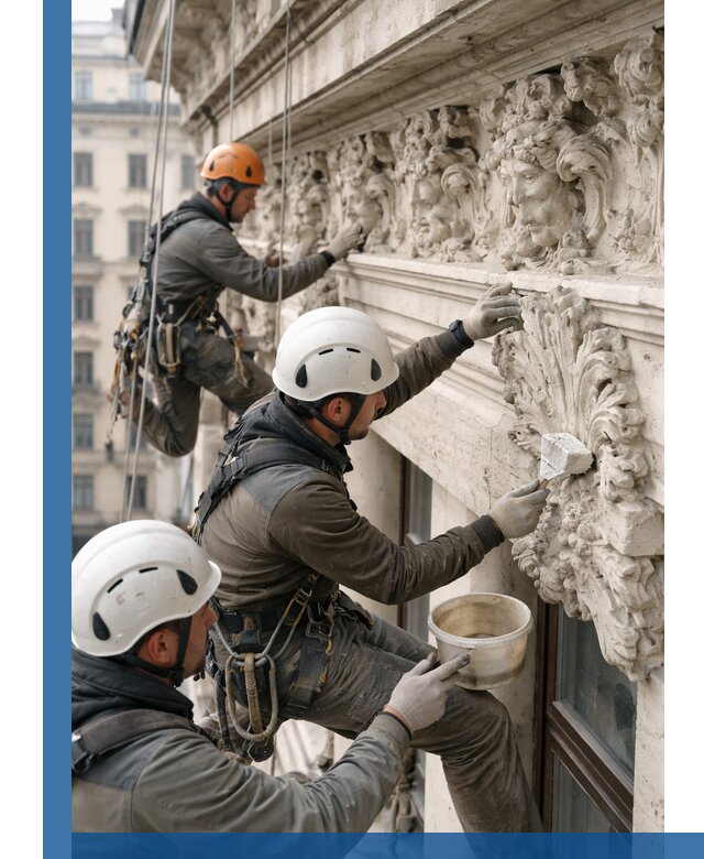 Реставрация фасадной лепнины с высотными работами в Медногорске