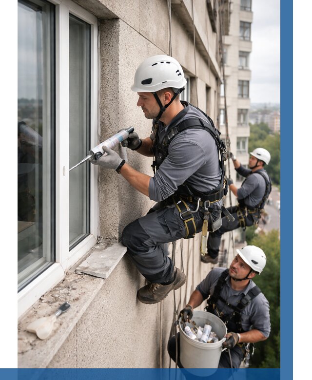 Герметизация оконных швов снаружи в Медногорске от 1526 р. | ВЫСОТНИК-Мдн