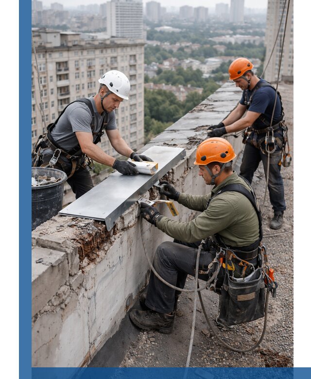 Ремонт парапета на кровле в Медногорске, высотные работы с гарантией