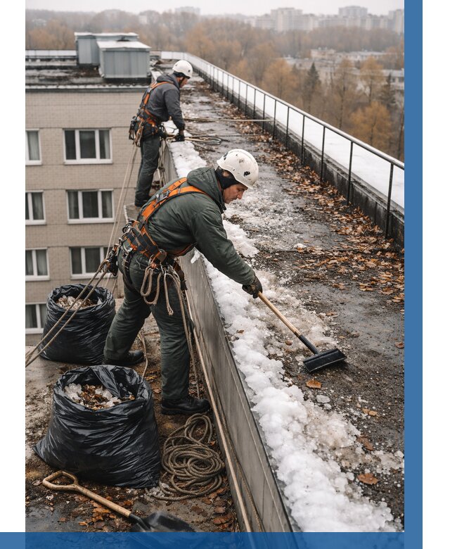 Очистка кровли по периметру в Медногорске от 559 р. | ВЫСОТНИК-Мдн