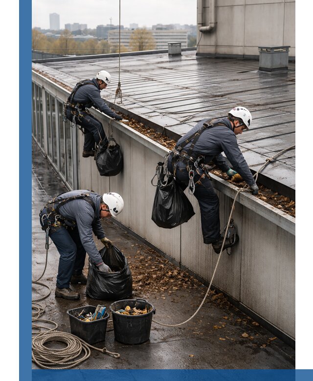 Очистка кровли по периметру в Медногорске силами промышленных альпинистов