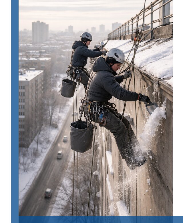 Очистка карнизов от снега в Медногорске профессионально и безопасно