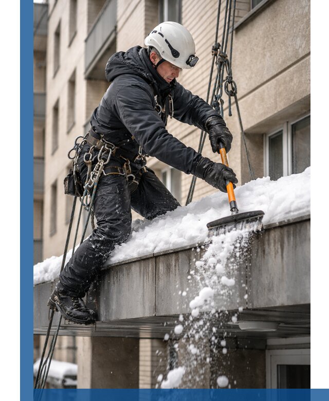 Очистка козырьков от снега в Медногорске круглогодично безопасно
