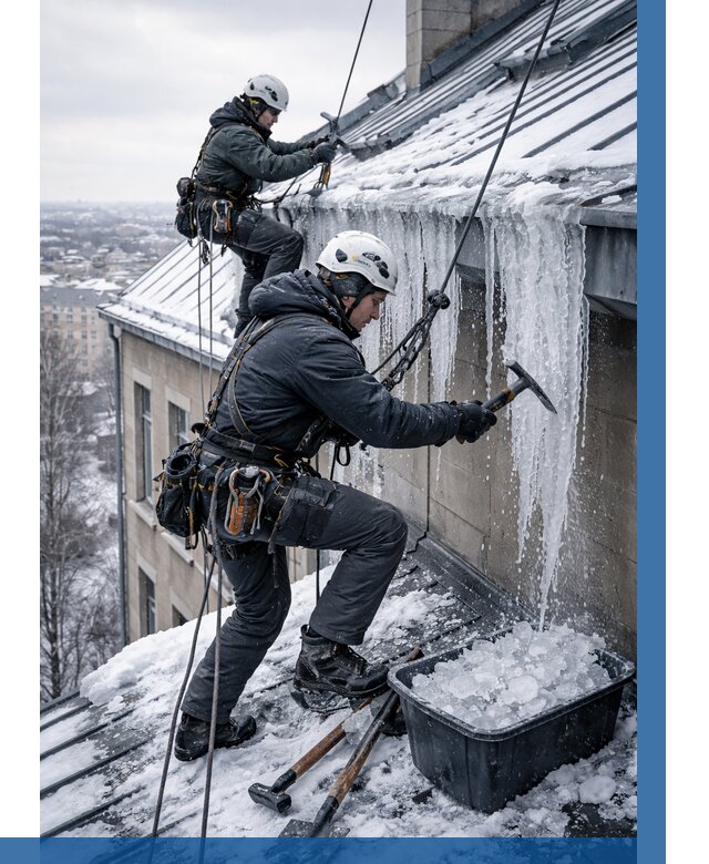 Удаление наледи с кровли в Медногорске от 5595 р. | ВЫСОТНИК-Мдн