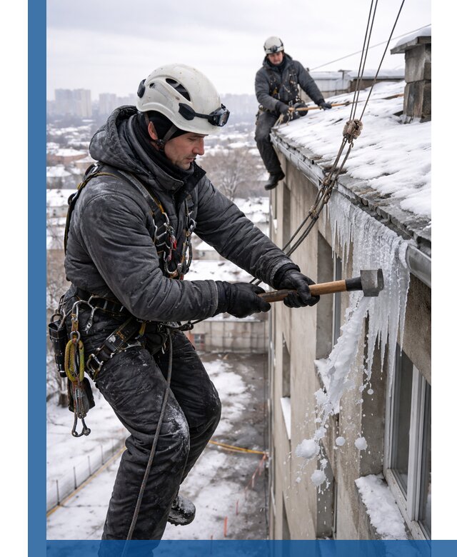 Сбивание и удаление сосулек с крыши в Медногорске безопасно