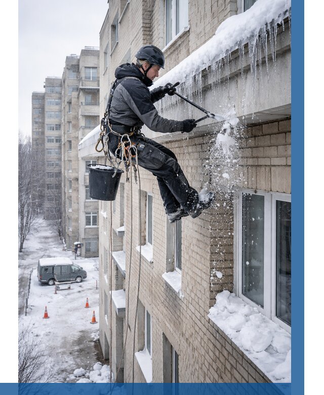 Удаление наледи с карнизов в Медногорске от 356 р. | ВЫСОТНИК-Мдн