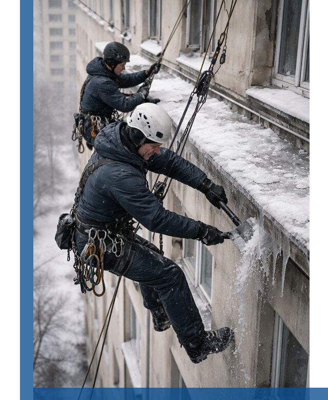 Удаление наледи и сосулек с карнизов в Медногорске профессионально