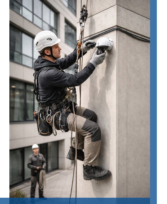 Монтаж камер видеонаблюдения на фасаде в Медногорске от 8646 р.-ВЫСОТНИК-Мдн