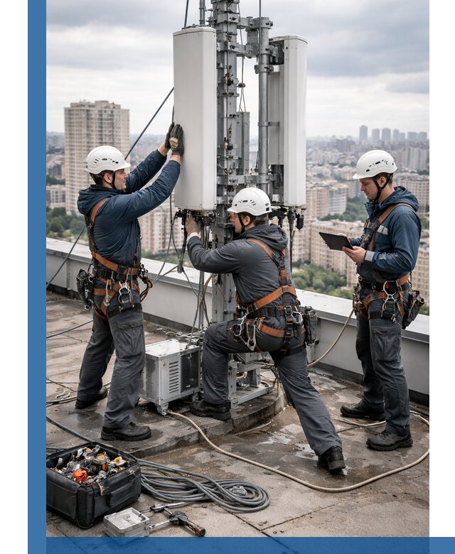 Монтаж антенн связи на крыше в Медногорске с вводом в эксплуатацию