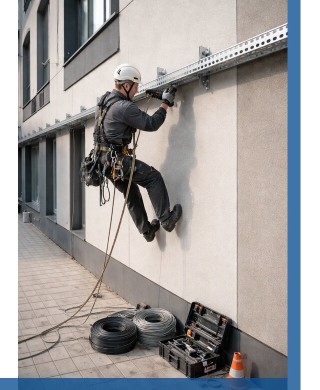 Монтаж кабельных лотков на фасаде в Медногорске от 1221 р. | ВЫСОТНИК-Мдн