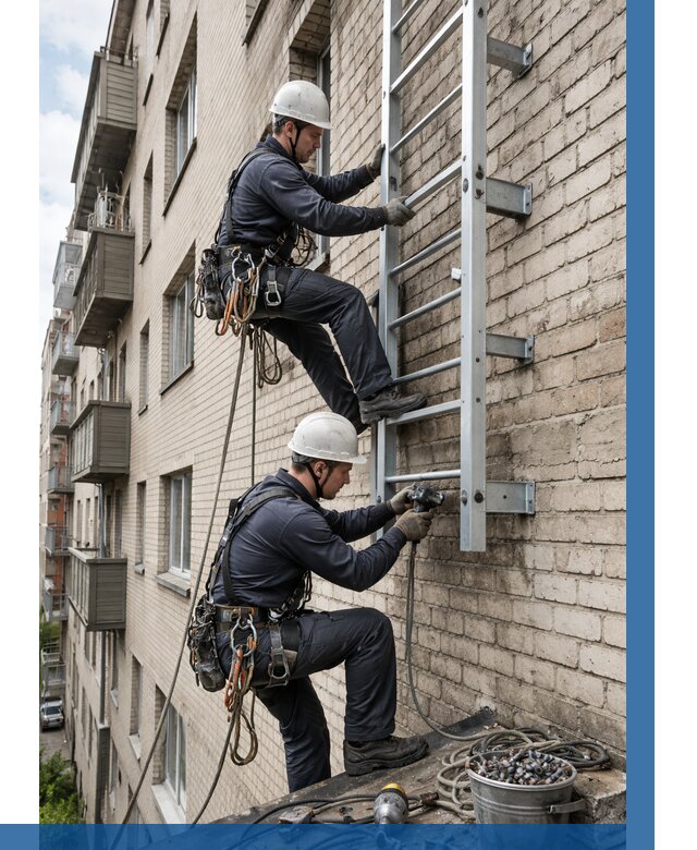 Монтаж пожарной лестницы в Медногорске от 25430 р заказать у ВЫСОТНИК-Мдн