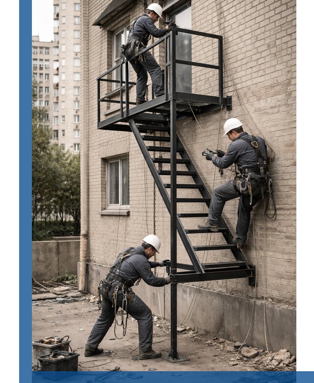 Монтаж пожарной лестницы в Медногорске, установка и крепление