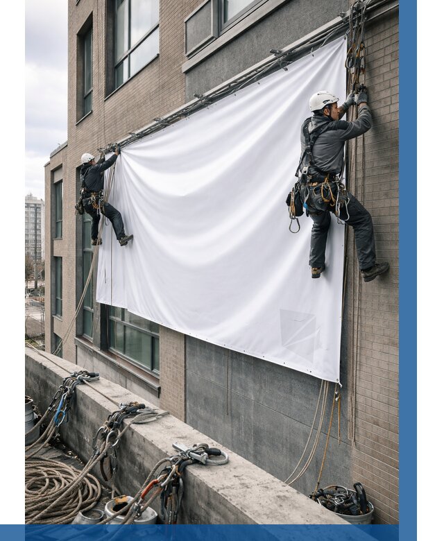 Монтаж баннеров на фасаде в Медногорске от 661 р. заказать ВЫСОТНИК-Мдн