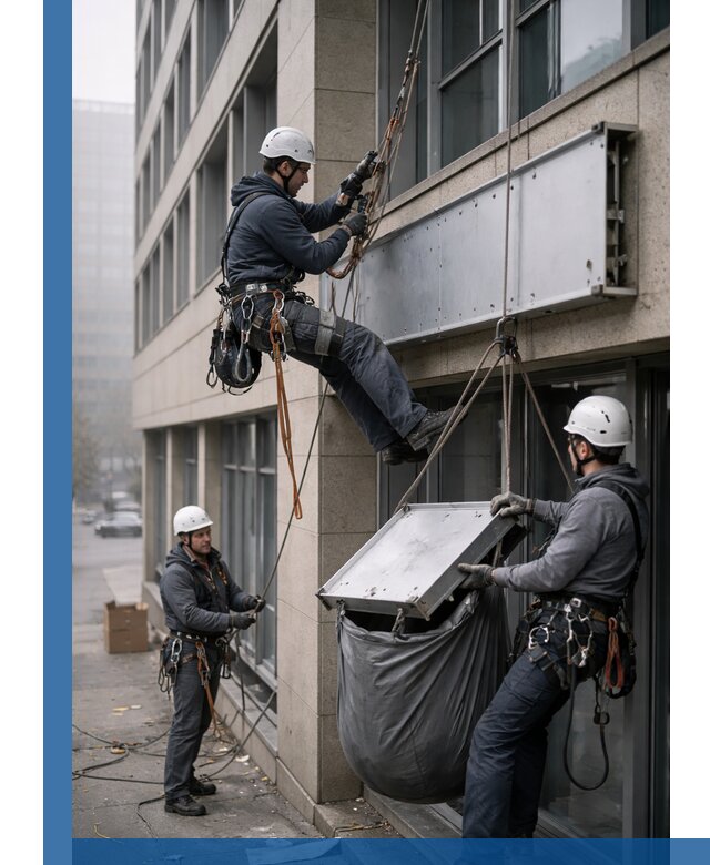 Демонтаж рекламной вывески с высотными работами в Медногорске