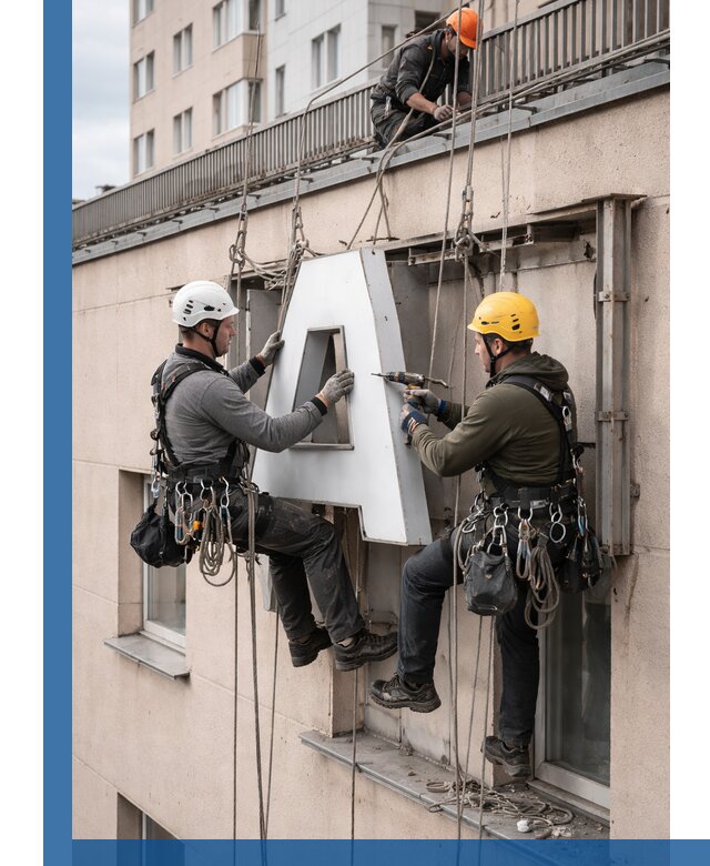 Ремонт и восстановление наружных вывесок на высоте в Медногорске