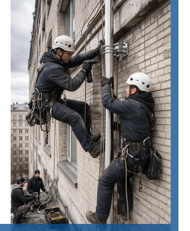 Монтаж флагштока на здании в Медногорске от 6612 р. | ВЫСОТНИК-Мдн