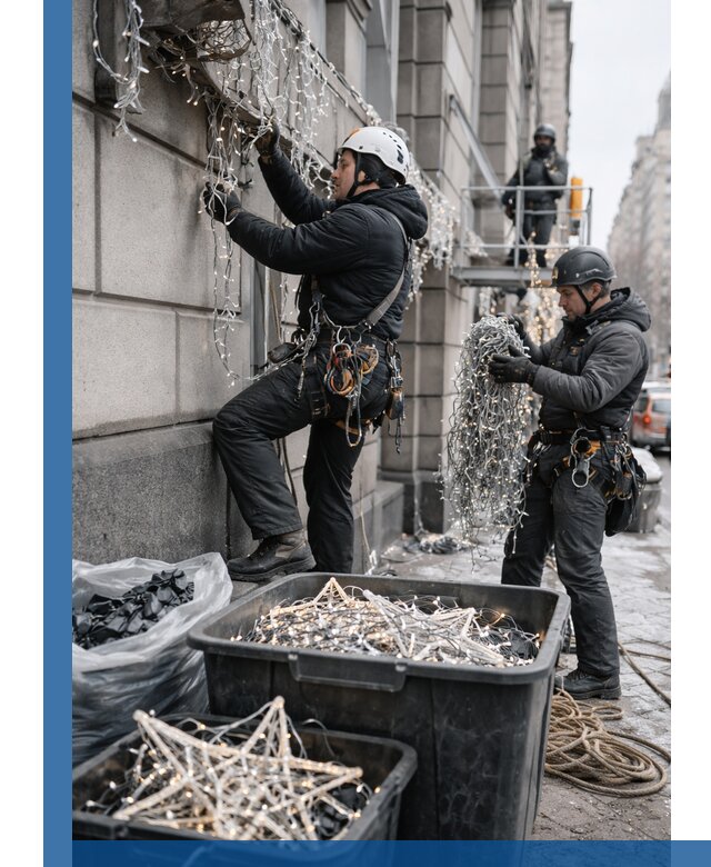 Демонтаж новогоднего оформления и гирлянд в Медногорске