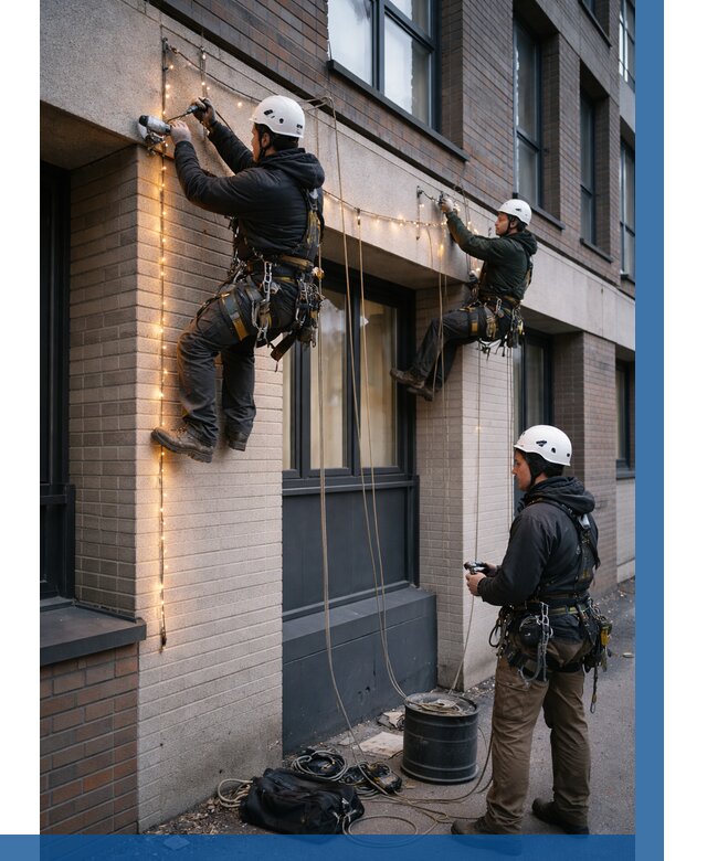 Монтаж гирлянд на фасаде в Медногорске от 3560 р. | ВЫСОТНИК-Мдн