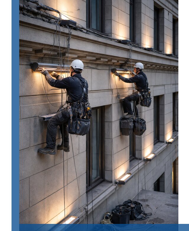 Монтаж архитектурной подсветки фасадов зданий в Медногорске