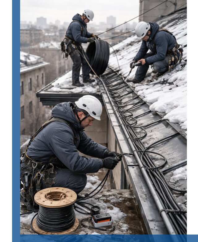 Монтаж греющего кабеля на кровле в Медногорске под ключ