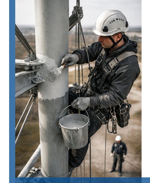 Покраска мачт связи в Медногорске промышленными альпинистами
