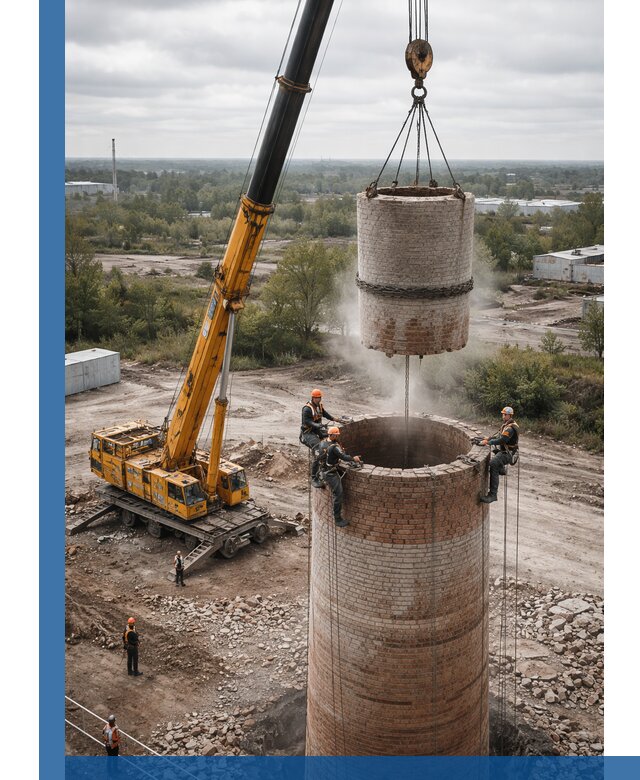 Демонтаж дымовой трубы в Медногорске с гарантиями безопасности