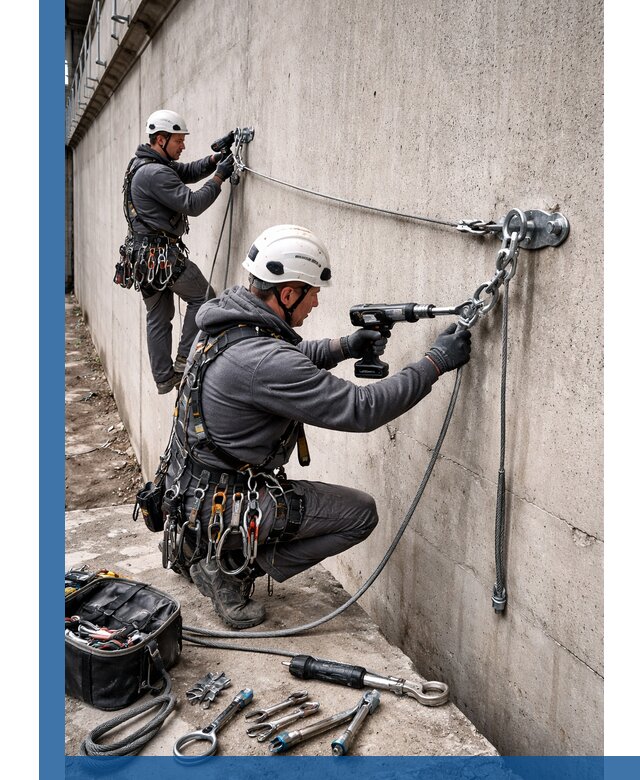 Монтаж анкерных линий высотной безопасности в Медногорске