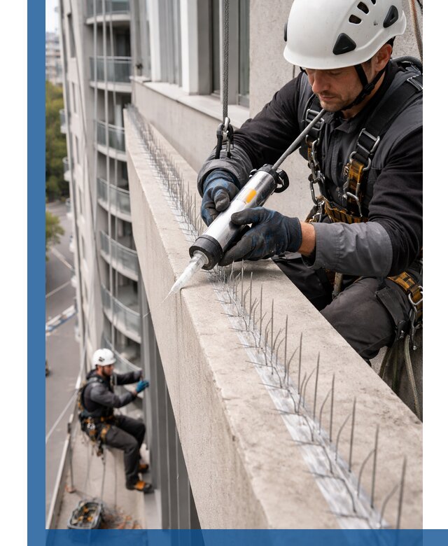 Установка шипов от птиц на фасадах и кровлях в Медногорске